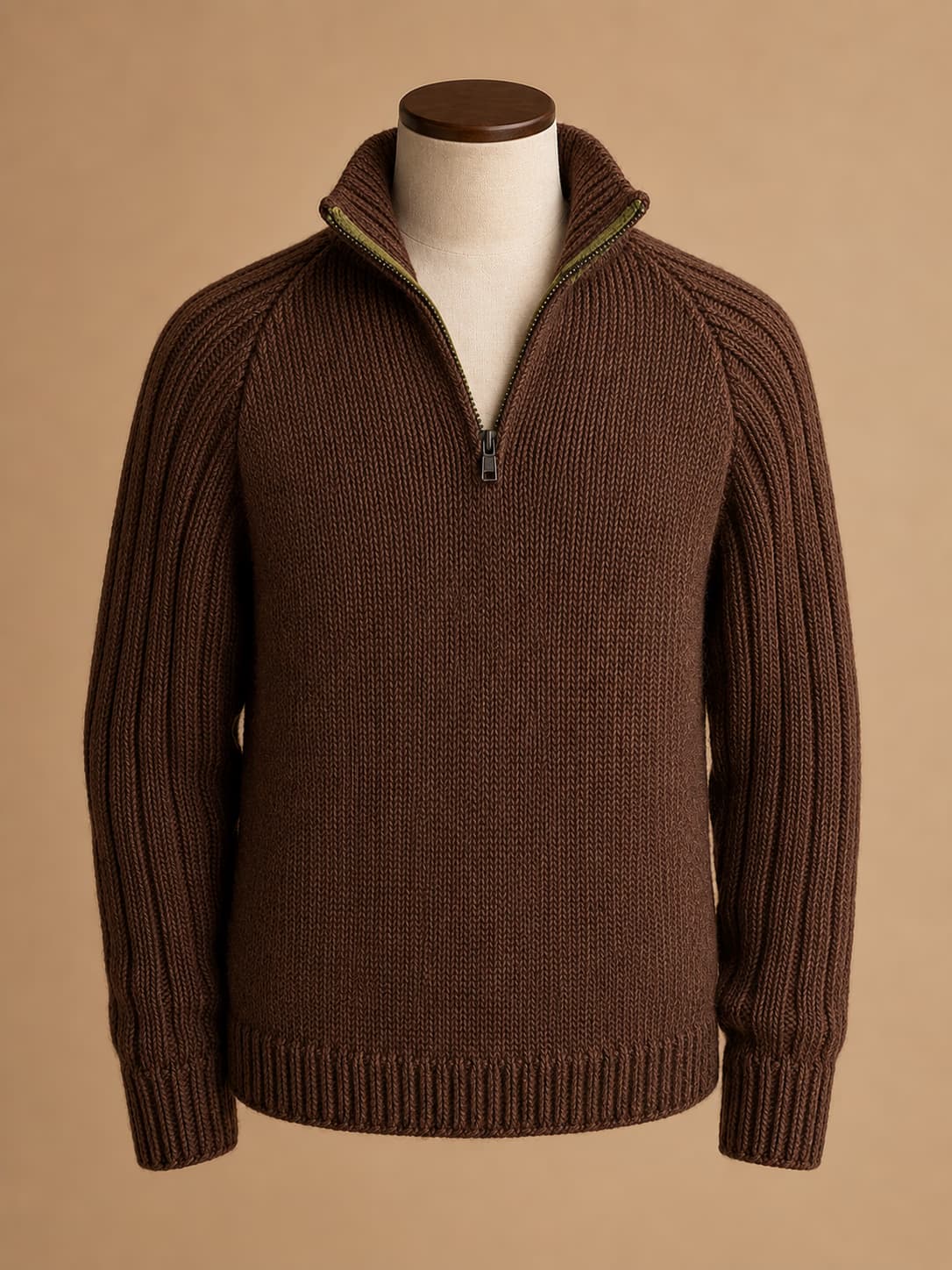 Ridge Zip Sweater in Cocoa, front hero.